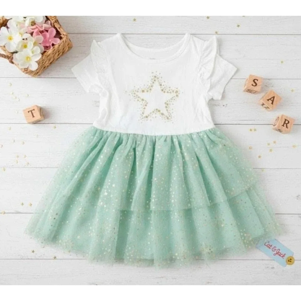 Cat & Jack Baby Girl Tutu Dress Mint Green‎ Gold Star 18M NWT